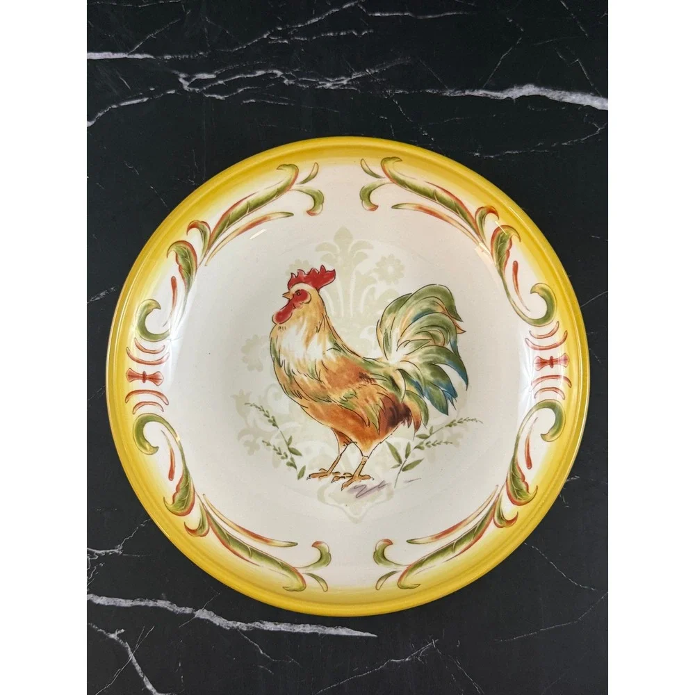 Vintage Pier 1 Imports Hand Painted Ironstone Yellow Rooster 9in Bowl